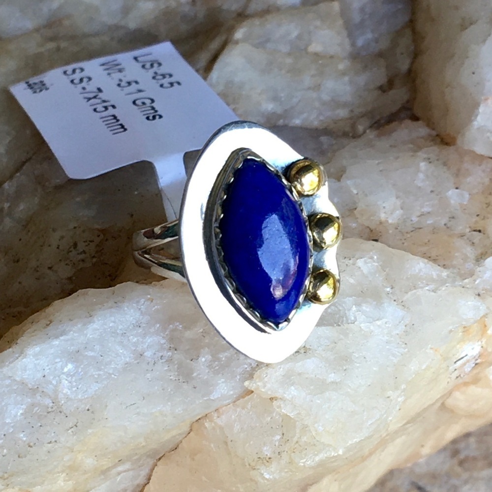 Lapis lazuli two-tone 925 sterling silver ring 6.5 NWT